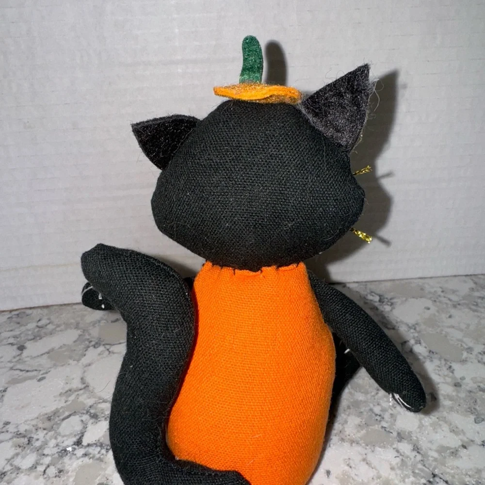 Target Halloween Decor Sitting Black Cat With Orange Pumpkin Outfit 2020 6”